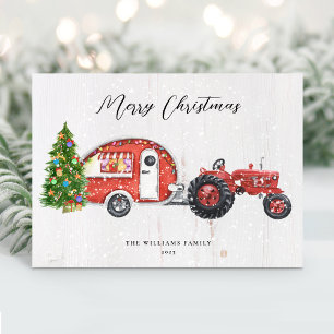 Camper de Tractor Rojo Vintage Navidad No-Foto
