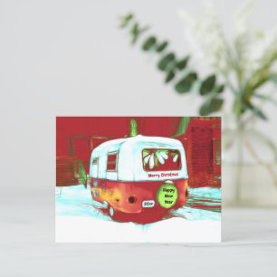 Camper Retro Vintage Navidad Rojo Navidad Verde