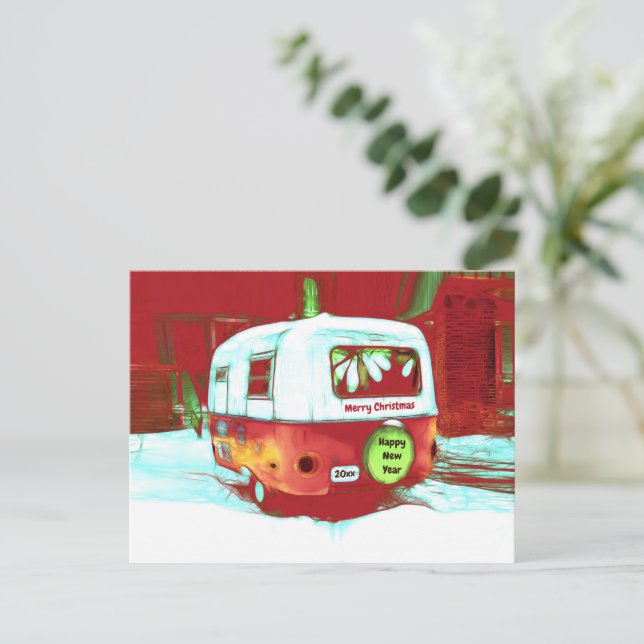 Camper Retro Vintage Navidad Rojo Navidad Verde (Anverso de pie)
