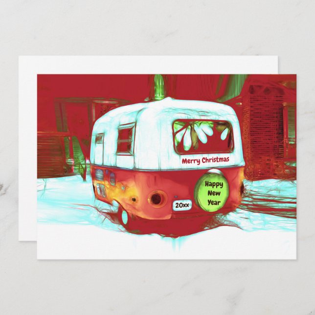 Camper Retro Vintage Navidad Rojo Navidad Verde (Anverso / Reverso)