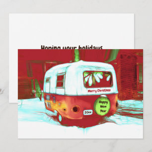 Camper Retro Vintage Navidad Rojo Navidad Verde