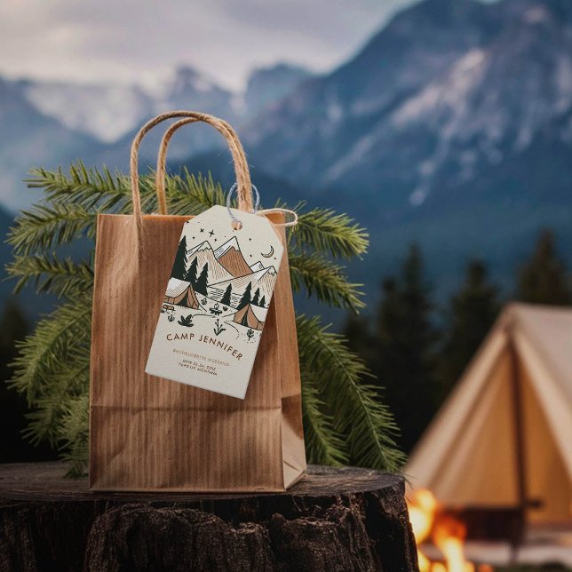 Camping Camp Earthy Bachelorette Party Etiqueta de (camping bachelorette party gift favor tag bach earth colors beige brown)