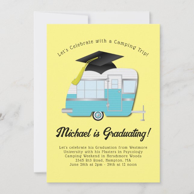 Camping Camper Graduation Party Invitación (Anverso)