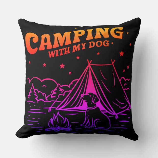 Camping con mi perro - Cojín decorativo de aventur (Anverso)