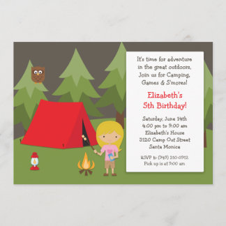 Camping Cumpleaños fiesta de invitación para Chica