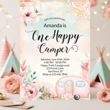 Camping de invitación de primer cumpleaños de un C
