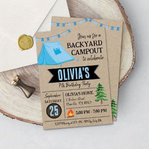 Camping de patio trasero con invitación de cumplea