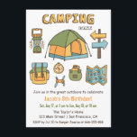 Camping Doodle Kids Birthday Party Invitaciones<br><div class="desc">Una invitación para una fiesta de cumpleaños de camping para invitar al chico de cumpleaños o a los mejores amigos de los chicas a un campamento fuera y en unión. El diseño viene con doodles hechos a mano de lo esencial del camping como una lámpara, una tienda, señales de carretera,...</div>