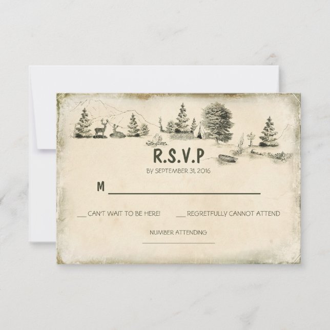 Camping en el bosque Bodas tarjetas RSVP (Anverso)