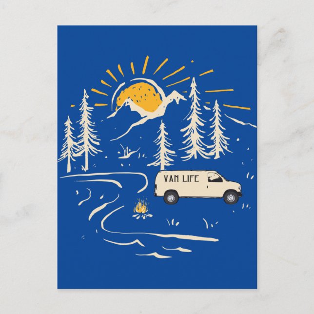 Camping En Las Montañas Postal Van Life (Anverso)