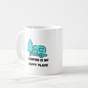 Camping es mi lugar feliz en una taza de café