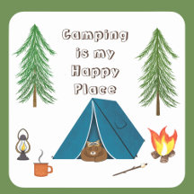 Camping es mi Oso de Lugar Feliz Calcomanía Cuadra