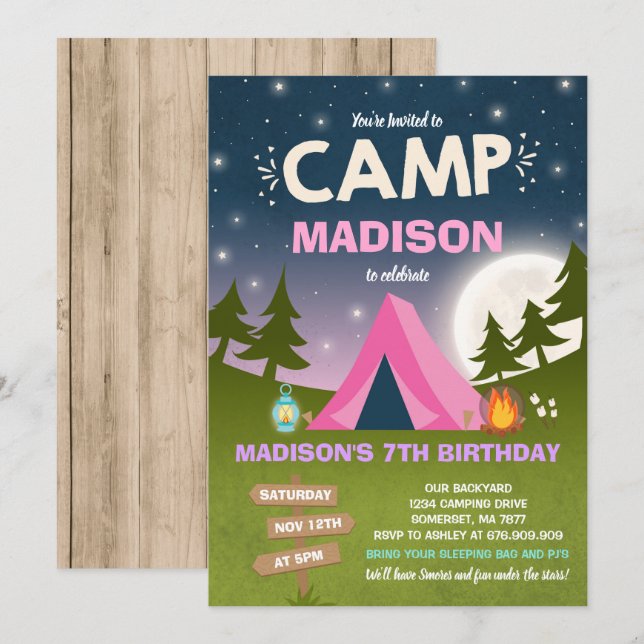 Camping Fiesta de campamento de invitaciones para  (Anverso / Reverso)