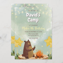 Camping Forest Bear Boy Birthday Invitación