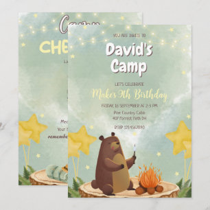 Camping Forest Bear Boy Birthday Invitación
