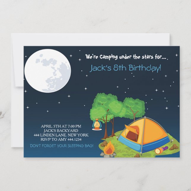 Camping Invitaciones a la fiesta de cumpleaños (Anverso)