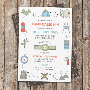 Camping Invitaciones a la fiesta de cumpleaños