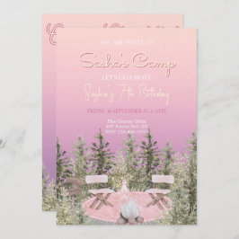 Camping Picnic Forest Chica Invitación de cumpleañ
