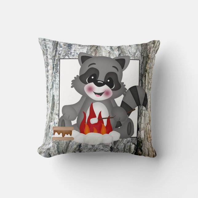 Camping Raccoon divertido tirador almohada (Anverso)