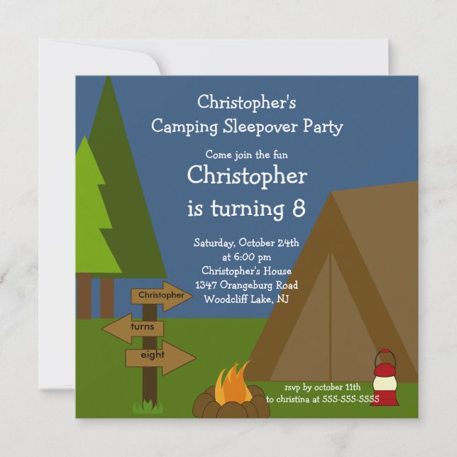 Camping Sleepover Boys Invitación al cumpleaños (Anverso)