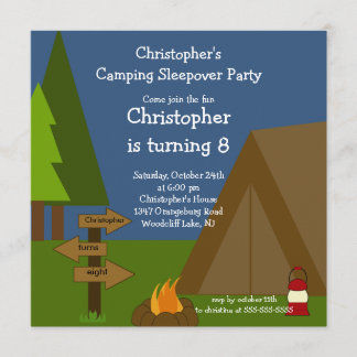 Camping Sleepover Boys Invitación al cumpleaños