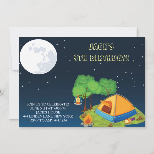 Camping Sleepover Invitaciones a fiesta de cumplea (Anverso)