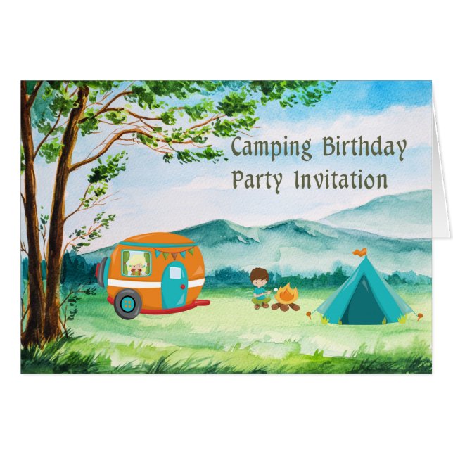 Camping Tarjeta de invitación para fiesta de cumpl (Anverso (Horizontal))