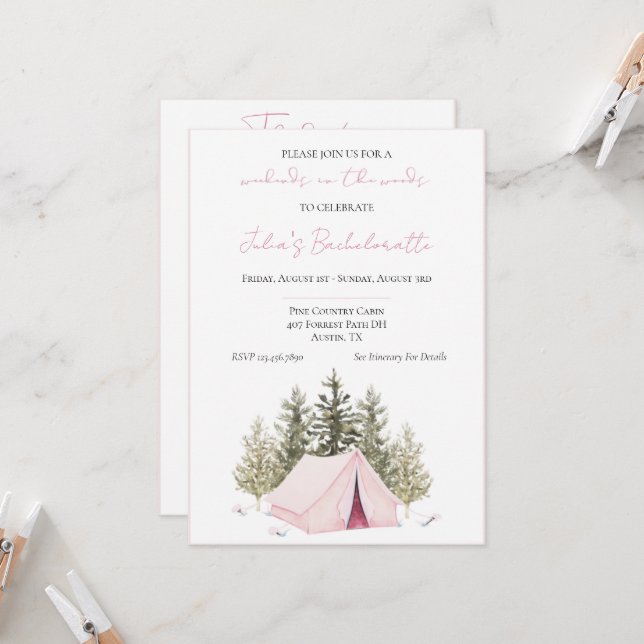Camping Tent Bachelorette Party Invitación (Anverso/Reverso In Situ)