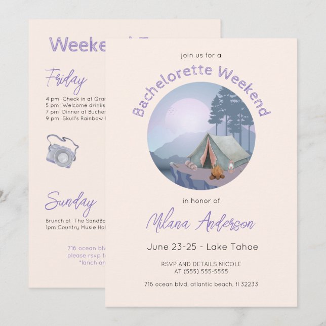 Camping Tent Bachelorette Party Invitación (Anverso / Reverso)