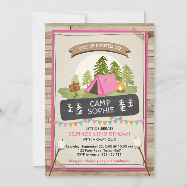 Camping Tent Invitación a campamento de cumpleaños (Anverso)