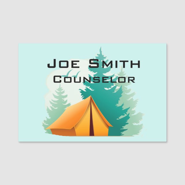 Camping Tent Woods Design Name Etiqueta (Anverso)