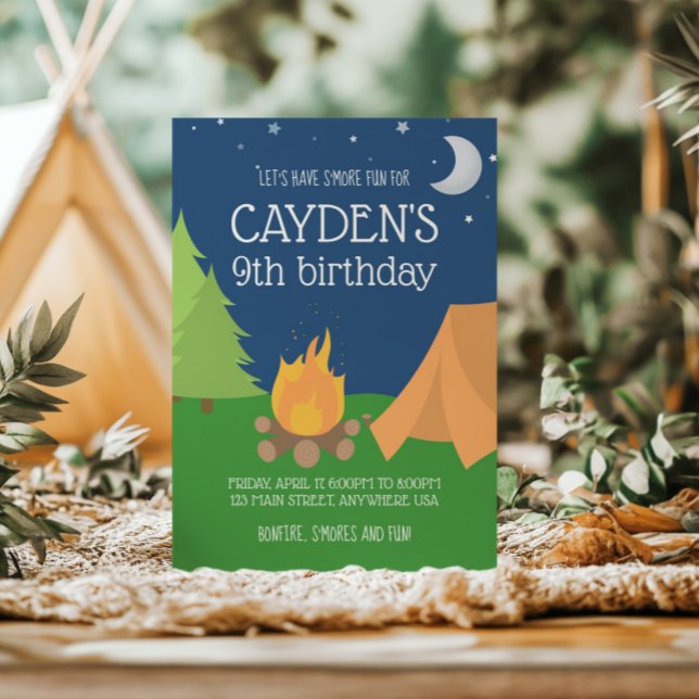 Camping y la invitación de cumpleaños de S'mores (Subido por el creador)