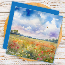 campo de flores acuarela con nubes Gracias