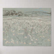 Campo de flores blancas y azules impresión de arte