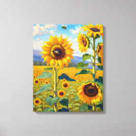 Campo de girasol con abejas ocupadas arte