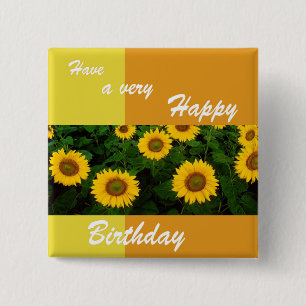 Campo de girasoles - botón Feliz cumpleaños