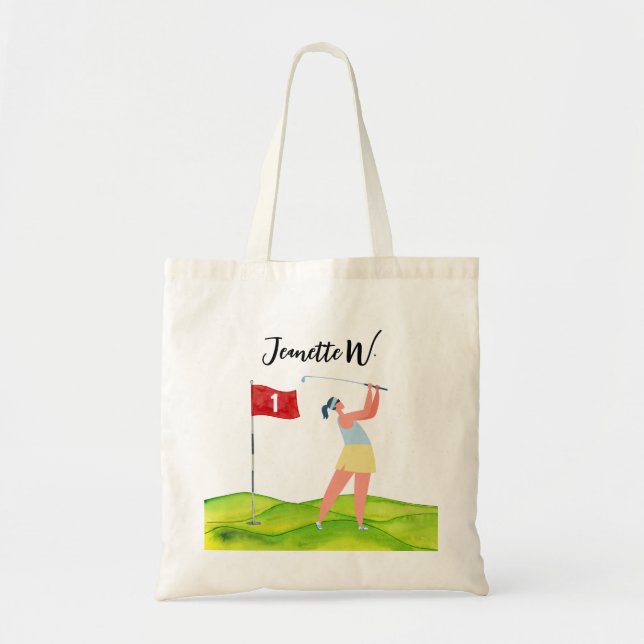 Campo de golf con bolso de oro femenino (Frente)