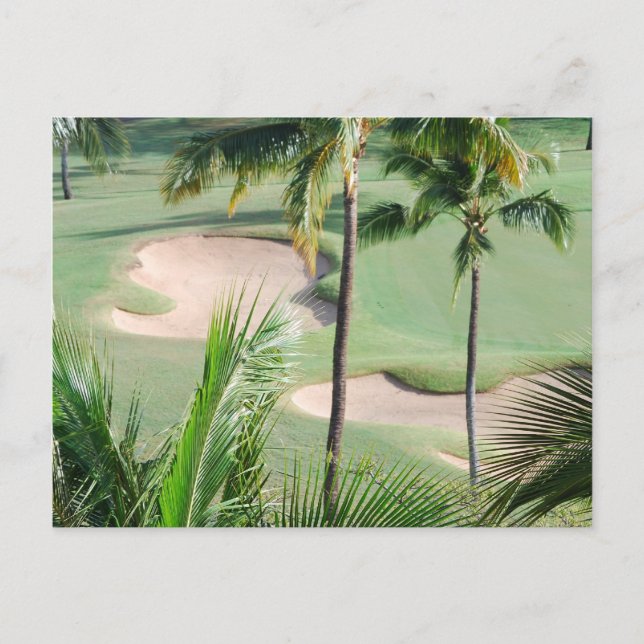 Campo de golf con postal tropical (Anverso)