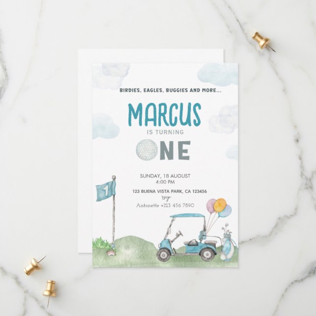 Campo de golf de plantilla de niño invitado a cump (Anverso/Reverso In Situ)