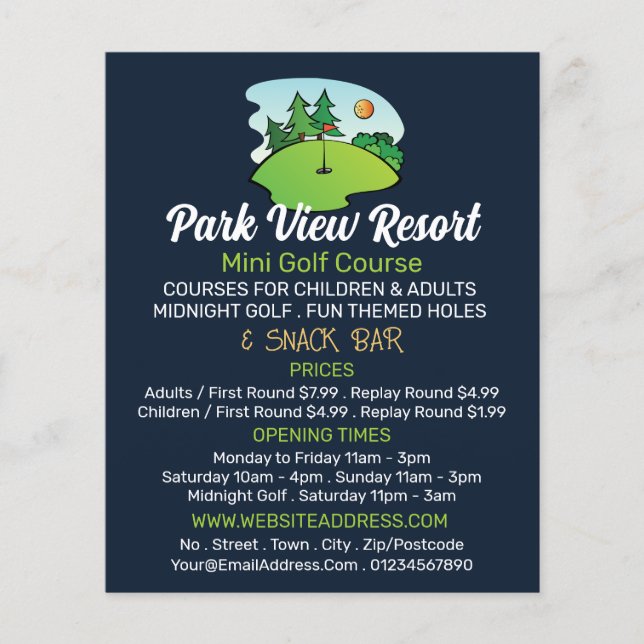Campo de golf soleado, publicidad del campo de min (Frente)