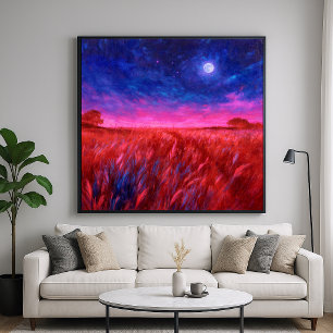 Campo de hierba por la noche - Arte de estilo impr