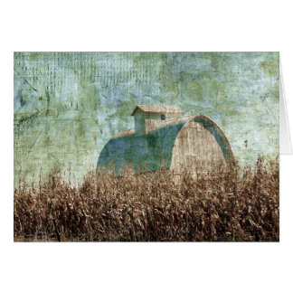 Campo de maíz y granero cerca del tiempo de cosech