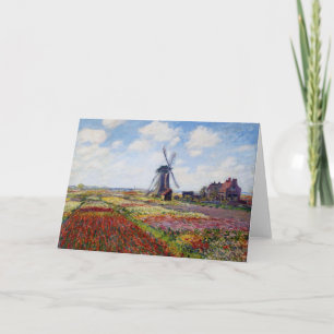 Campo de Monet de tulipanes con la tarjeta de