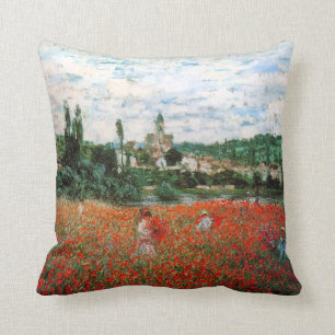 Campo de Monet del Cojín decorativo rojo de las
