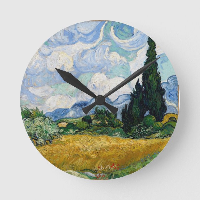 Campo de trigo con reloj de pared de cipreses (Anverso)