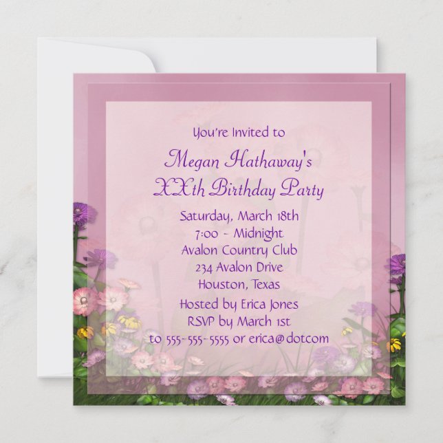 Campo Flor Rosa Cualquier Plantilla de Cumpleaños  (Anverso)