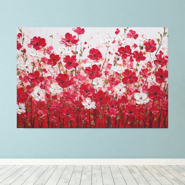 Campo Floral Rojo y Blanco – Arte de Pared con Imp (Insitu (piso de madera))