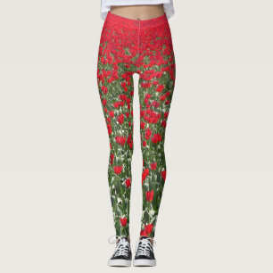 Campo rojo brillante Legging de los tulipanes