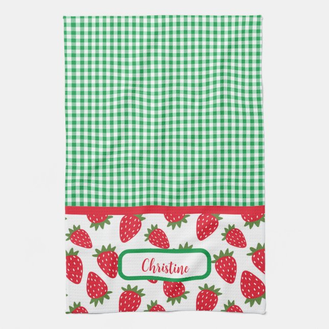 Campos de fresa y toallas de cocina de Gingham ver (Vertical)