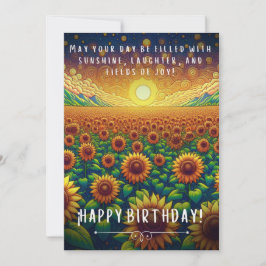 Campos de girasol con tarjeta plana de cumpleaños 